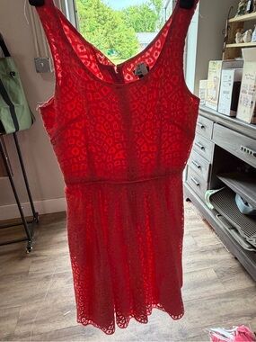 J. Crew Red Lace Sleeveless Mini Dress